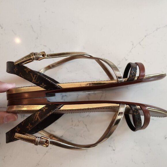 Louis Vuitton Gold Monogram Landscape Sandals, Authentic - Picture 8 of 13